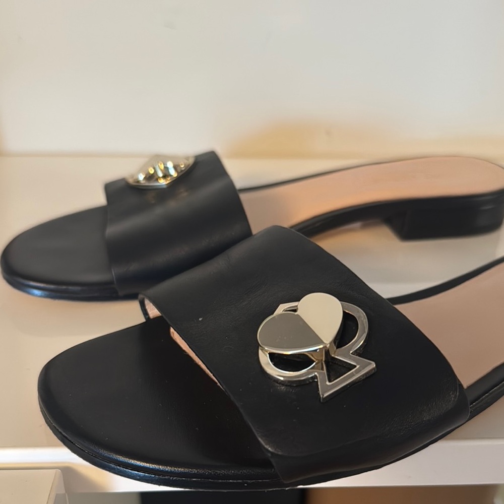 Kate Spade Black Slide Sandals with Spade Embellishment